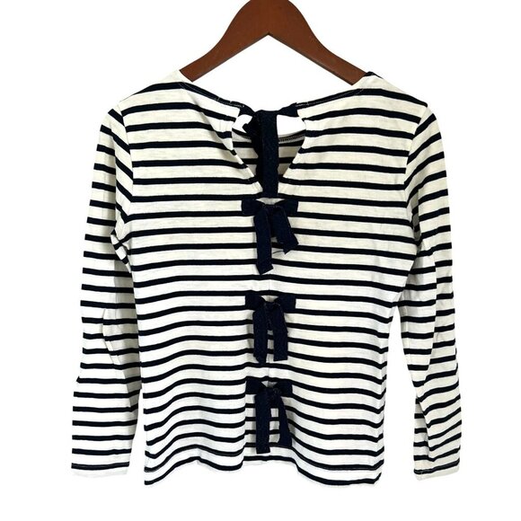 J.Crew Nautical Top Navy & White Striped Long-Sleeve Bow-Back Crewneck Size XSma - Picture 2 of 9